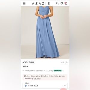 Azazie Blake bridesmaid dress- steel blue, size A8